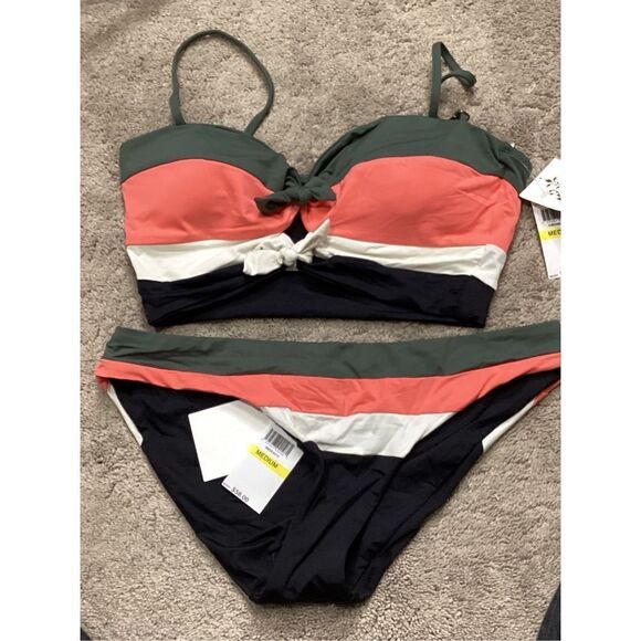 New…BECCA stripe color block bikini set. Retails $146. Large - Picture 6 of 6